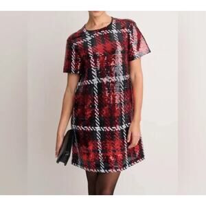 Untuckit Sasha Dress Size Large Sequin Black Red White Short Sleeve NEW